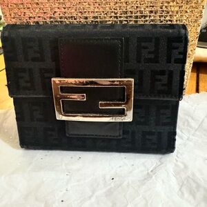 Fendi Black zucca fold over wallet